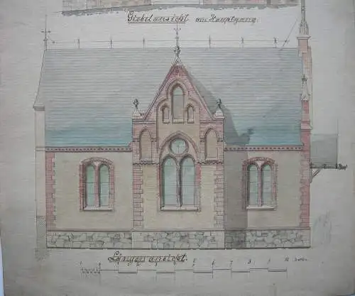 Parentationshalle Lichtenstein Entwurf G. Reichenbach 1885 Aquarell Sachsen