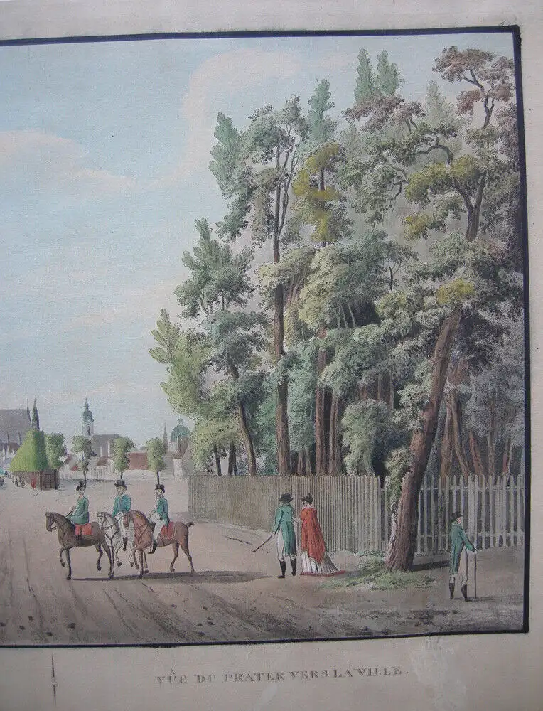 Wien Aussicht vom Prater altkolorierte Umrissradierung 1840 Österreich Ziegler 2