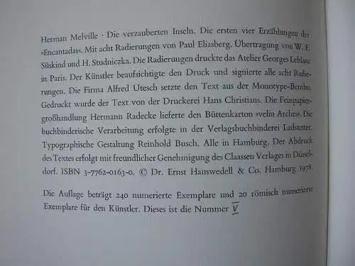 Herman Melville Die verzauberten Inseln 8 signierte Radierungen P Eliasberg 1978