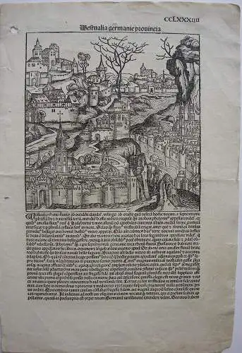 Westfalen Hessen Städte  Orig Holzschnitt Schedel Weltchronik 1493