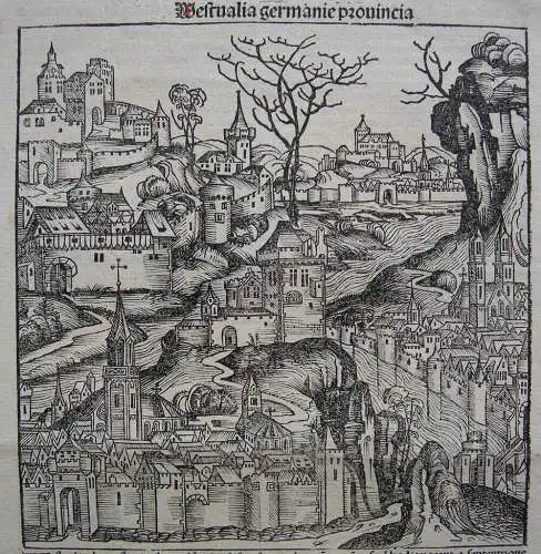 Westfalen Hessen Städte  Orig Holzschnitt Schedel Weltchronik 1493 