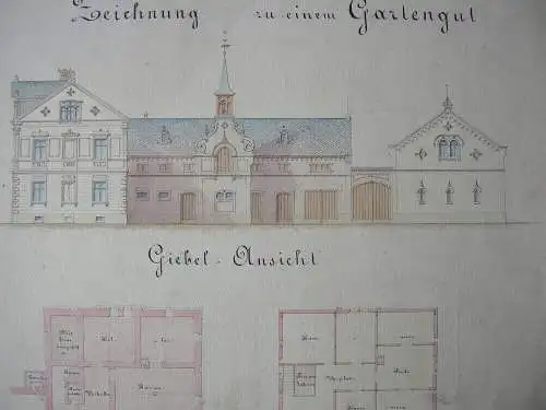 Entwürfe Gartengut Callenberg Gustav Reichenbach 1885 Aquarell Sachsen 4 Blatt