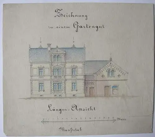 Entwürfe Gartengut Callenberg Gustav Reichenbach 1885 Aquarell Sachsen 4 Blatt