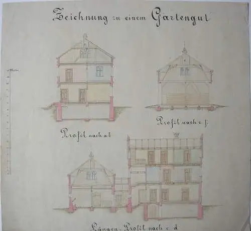 Entwürfe Gartengut Callenberg Gustav Reichenbach 1885 Aquarell Sachsen 4 Blatt