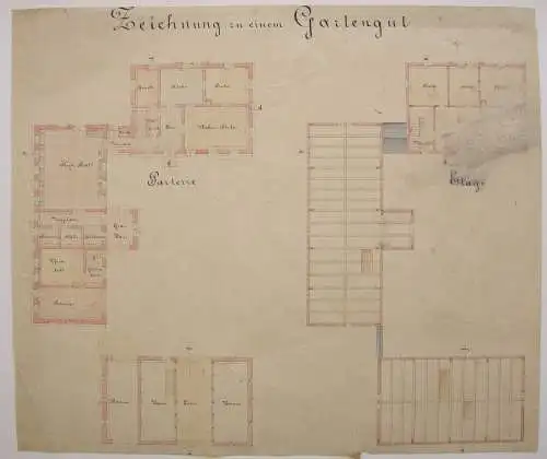 Entwürfe Gartengut Callenberg Gustav Reichenbach 1885 Aquarell Sachsen 4 Blatt