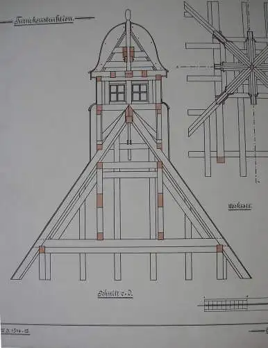 Entwurf Turmkonstruktion Johannes Reichenbach 1914 Aquarell Akademie-Zeichnung