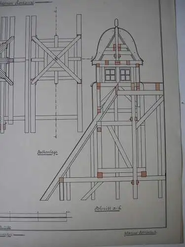 Entwurf Turmkonstruktion Johannes Reichenbach 1914 Aquarell Akademie-Zeichnung