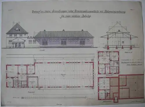 Entwurf Güterschuppen Johannes Reichenbach 1919 Aquarell Akademie-Zeichnung