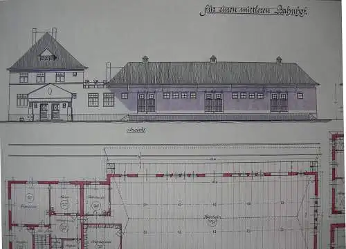 Entwurf Güterschuppen Johannes Reichenbach 1919 Aquarell Akademie-Zeichnung