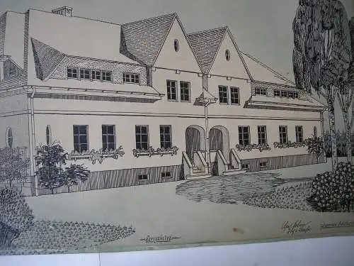 Perspektive Wohnhaus Johannes Reichenbach 1919 Aquarell Akademie-Zeichnung