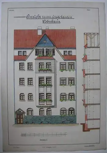 Entwurf Wohnhaus Johannes Reichenbach 1919 Aquarell Akademie-Zeichnung