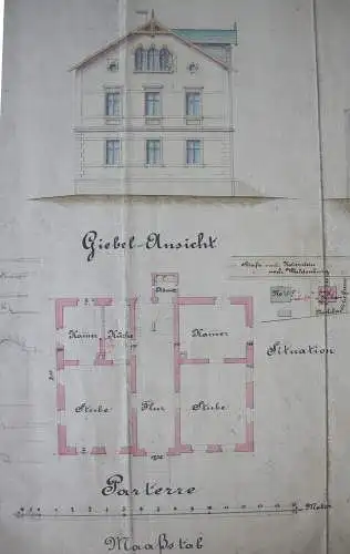 Callenberg Entwurf Wohnhaus Gustav Reichenbach 1888 Aquarell Sachsen