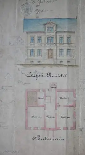 Callenberg Entwurf Wohnhaus Gustav Reichenbach 1888 Aquarell Sachsen