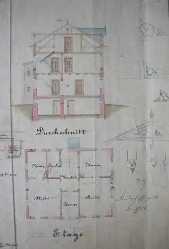 Callenberg Entwurf Wohnhaus Gustav Reichenbach 1888 Aquarell Sachsen