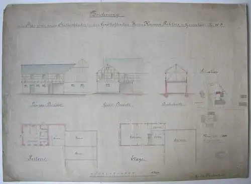 Grumbach Callenberg Entwurf Stallgebäude G. Reichenbach 1880 Aquarell Sachsen