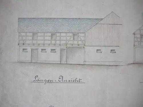 Grumbach Callenberg Entwurf Stallgebäude G. Reichenbach 1880 Aquarell Sachsen