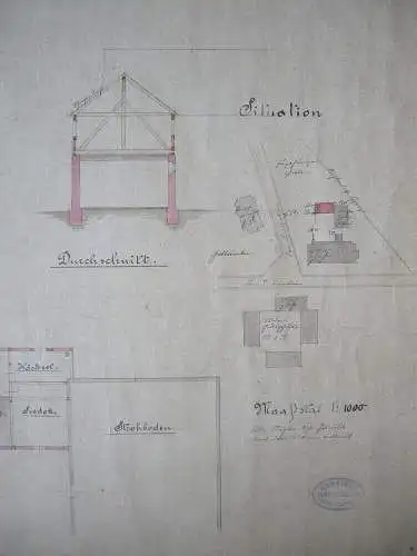 Grumbach Callenberg Entwurf Stallgebäude G. Reichenbach 1880 Aquarell Sachsen