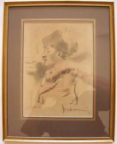 Hugo von Habermann (1849-1959) Portrait einer Dame Kohlezeichning sign gerahmt