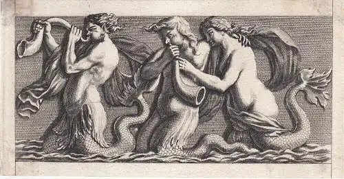 Musizierende Meerjungfrauen Wassermänner Mermaid Mermin 2 Kupferstiche 18. Jh