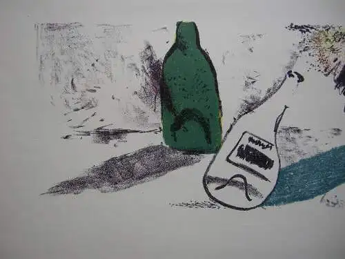 Eberhard Schlotter (1921-2014)  Blumenstilleben mit Flaschen Litographie sign