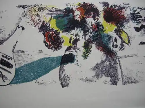 Eberhard Schlotter (1921-2014)  Blumenstilleben mit Flaschen Litographie sign