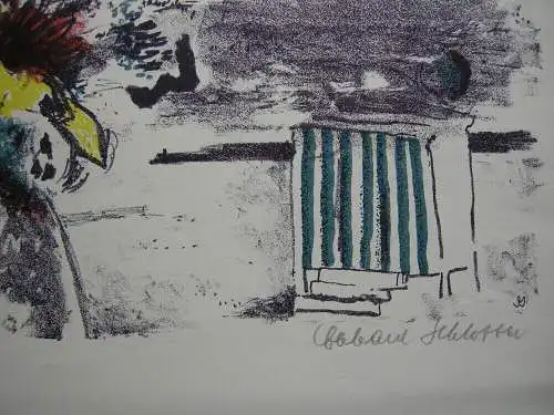 Eberhard Schlotter (1921-2014)  Blumenstilleben mit Flaschen Litographie sign