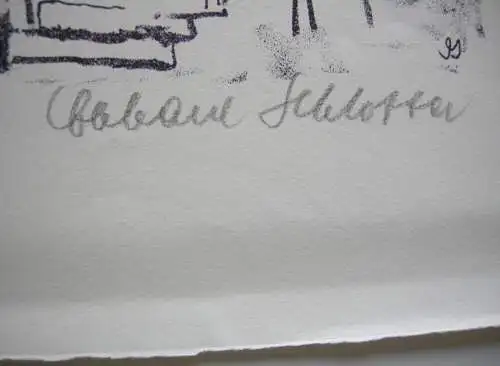 Eberhard Schlotter (1921-2014)  Blumenstilleben mit Flaschen Litographie sign
