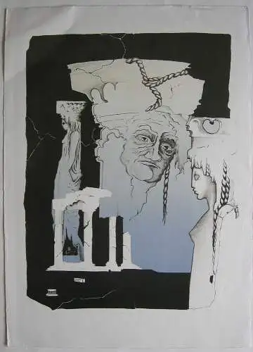 Karyatiden  Säulenfiguren Lithografie 1979 signiert Probedruck