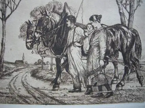 Ernst Haymann (1873-1947) Heimkehr vom Feld Orig Radierung signiert