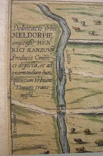 Meldorf Dithmarschen Holstein altkolorierter Kupferstich Braun Hogenberg 1575