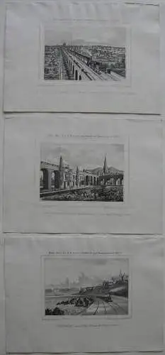 Eisenbahn Züge in Stadtlandschaft 3 Orig. Lithografien 1850 London Dublin 