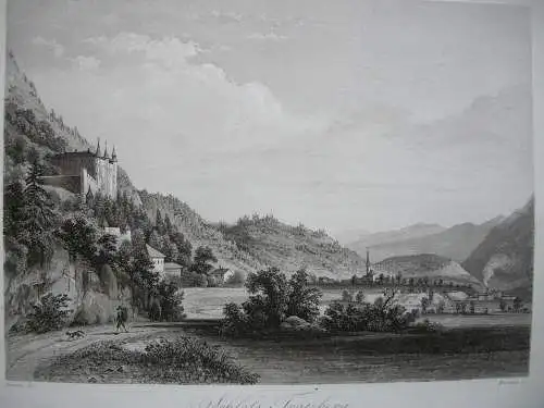 Schloss Tratzberg Stans Tirol Österreich Orig. Aquatinta-Radierung 1840