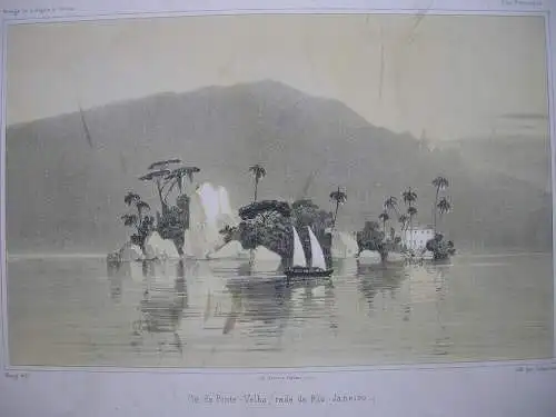 Ile de Ponte-Velha Rio Brasilien Orig. Lithografie Sabatier 1840 Voyage Venus