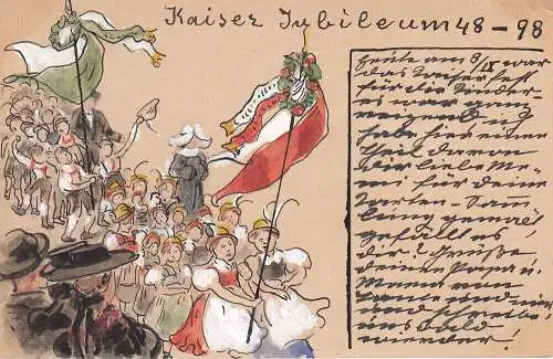 Ak Kaiser Jubiläum 1848-98 Orig Aquarell Max von Seehof 1898 Österreich