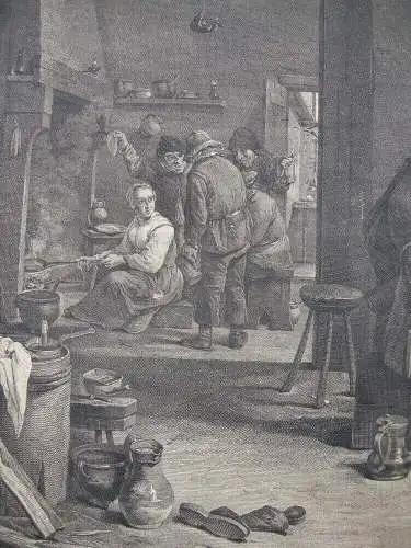 Flämische Freimaurer in Loge Orig Radierung Fr B Lepicié nach David Teniers 1747