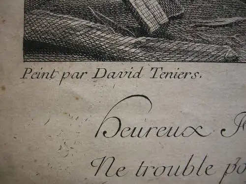 Flämische Freimaurer in Loge Orig Radierung Fr B Lepicié nach David Teniers 1747