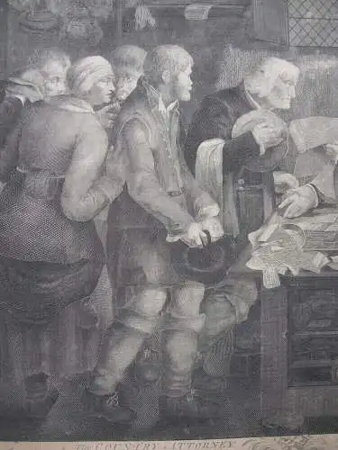 Landrichter und sein Clientel Orig Radierung Walker nach Holbein d.J. um 1750