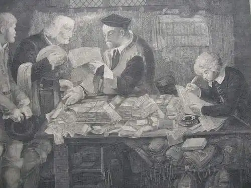 Landrichter und sein Clientel Orig Radierung Walker nach Holbein d.J. um 1750