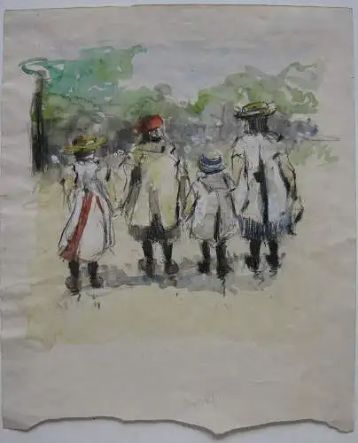 Georg Hendrik Breitner (1857-1923) attributed Kinder im Park Zeichnung Aquarell