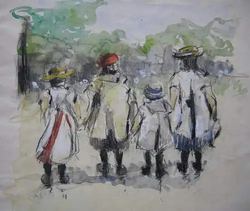 Georg Hendrik Breitner (1857-1923) attributed Kinder im Park Zeichnung Aquarell