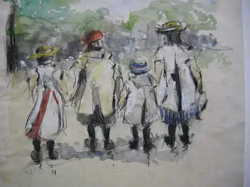 Georg Hendrik Breitner (1857-1923) attributed Kinder im Park Zeichnung Aquarell