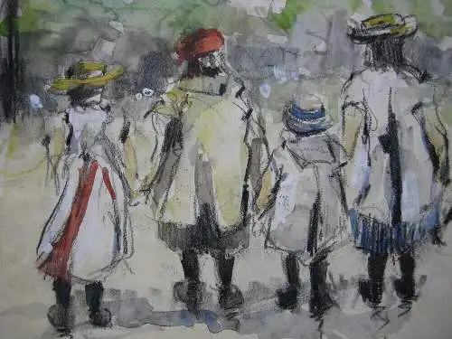 Georg Hendrik Breitner (1857-1923) attributed Kinder im Park Zeichnung Aquarell