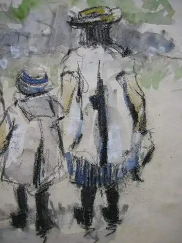 Georg Hendrik Breitner (1857-1923) attributed Kinder im Park Zeichnung Aquarell