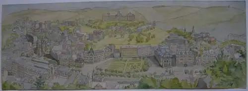 Karlsbad Panorama-Ansicht Aquarell über Bleistift um 1900 Tschechien Böhmen