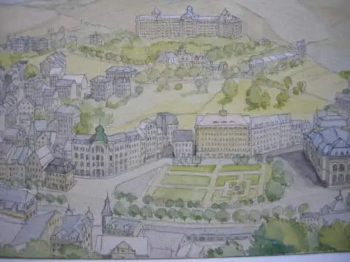 Karlsbad Panorama-Ansicht Aquarell über Bleistift um 1900 Tschechien Böhmen