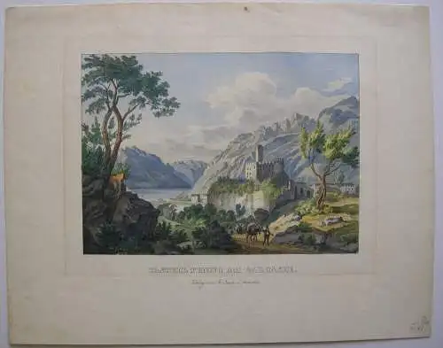 Castello di Tenno Gardasee Trentino Orig. Farblithografie Podesta 1840 Italien