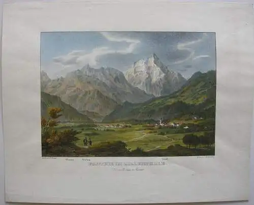 Partie im Zillertal Ried Tirol Österreich Orig Farblithografie Gustav Kraus 1836