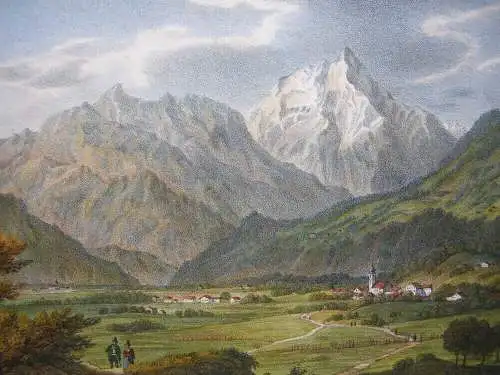 Partie im Zillertal Ried Tirol Österreich Orig Farblithografie Gustav Kraus 1836