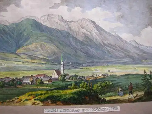 Dorf Amras Innsbruck Tirol Österreich Orig. Farblithografie J. Werner 1840