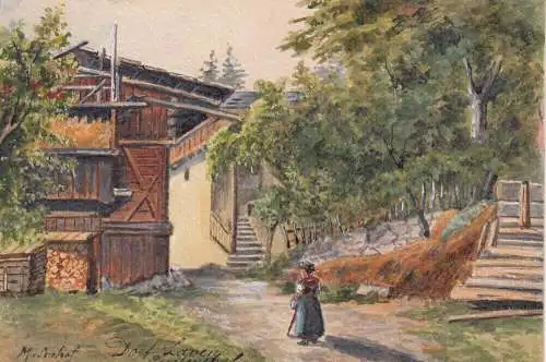 Ak Dorf Laven (?) Pustertal Orig Aquarell Max von Seehof 1899 Österreich